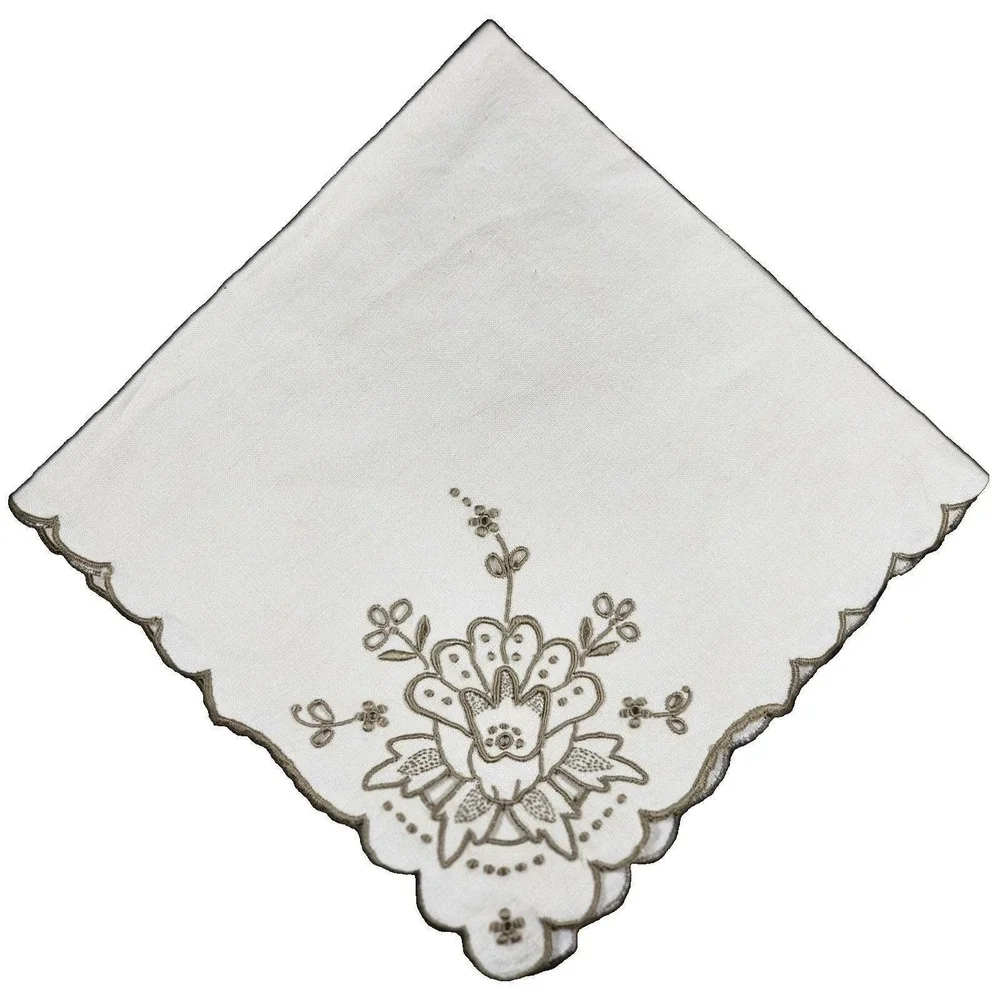 Vintage 1940s Linen Napkin Floral Cutwork Embroidery 16